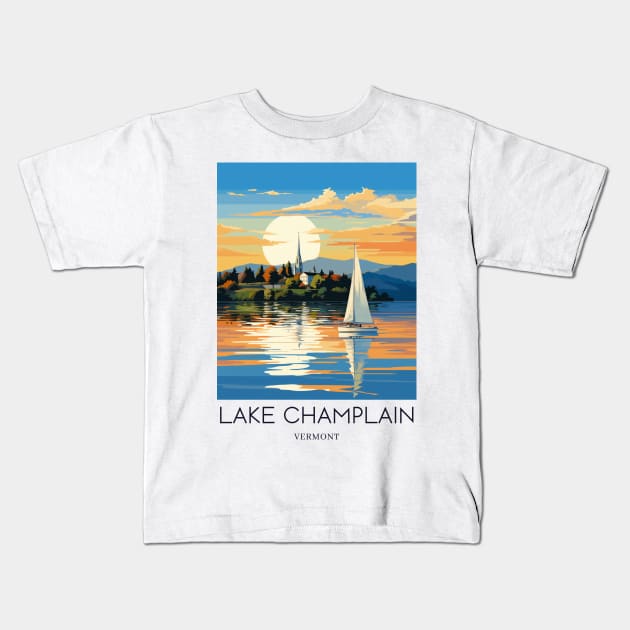 A Pop Art Travel Print of Lake Champlain - Vermont - US Kids T-Shirt by Studio Red Koala